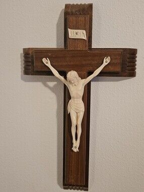 Vintage Catholic last rites, Crucifix Set- Wall Cross 12"×8"